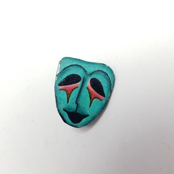 Vintage Blue Mask Shape Brooch, Interesting Design, Artsy, Retro Estate - Picture 2 of 6